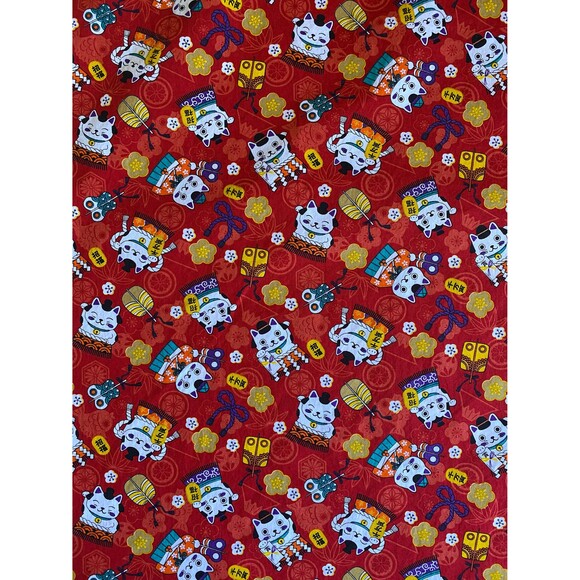 Red Maneki-Neko Pattern Pillowcase | Handmade | 100% Cotton - Picture 4 of 4